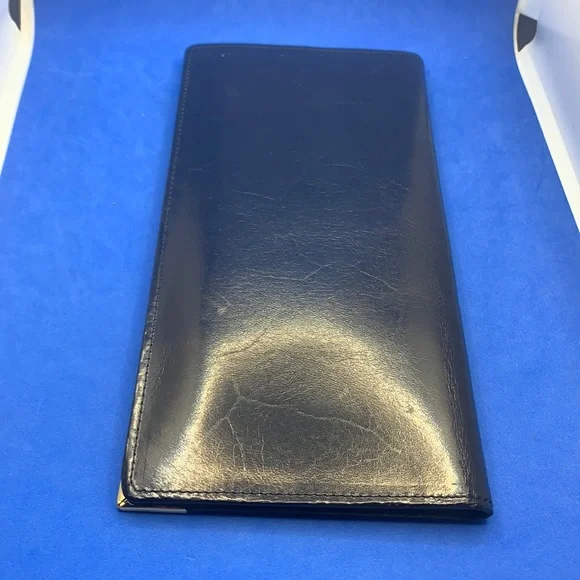 Alfred Dunhill Black Vintage Leather Gold Tip Long Bifold Wallet